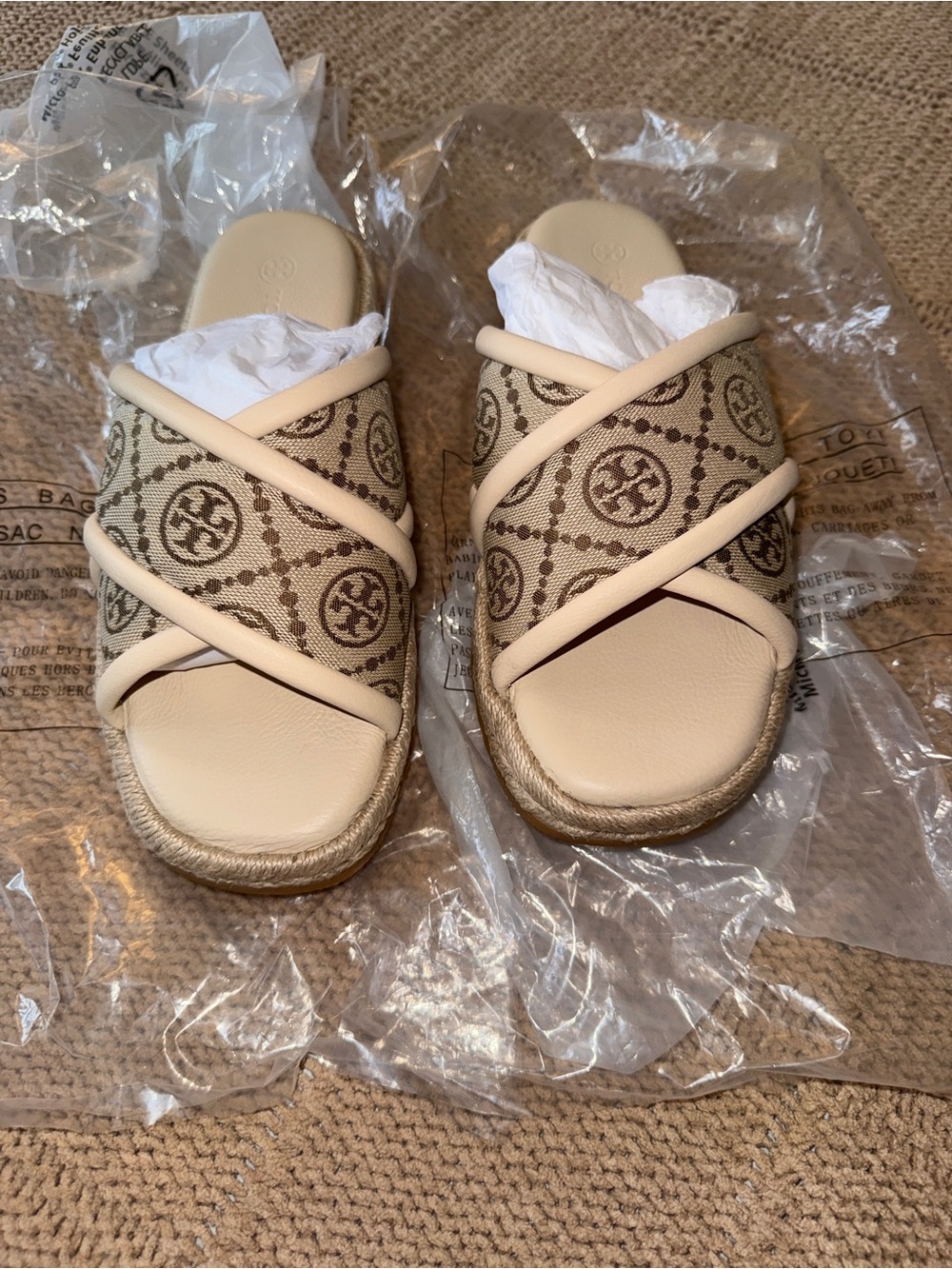 Tory Burch T Monogram Crisscross Espadrille Slide Sandals - Picture 4 of 12